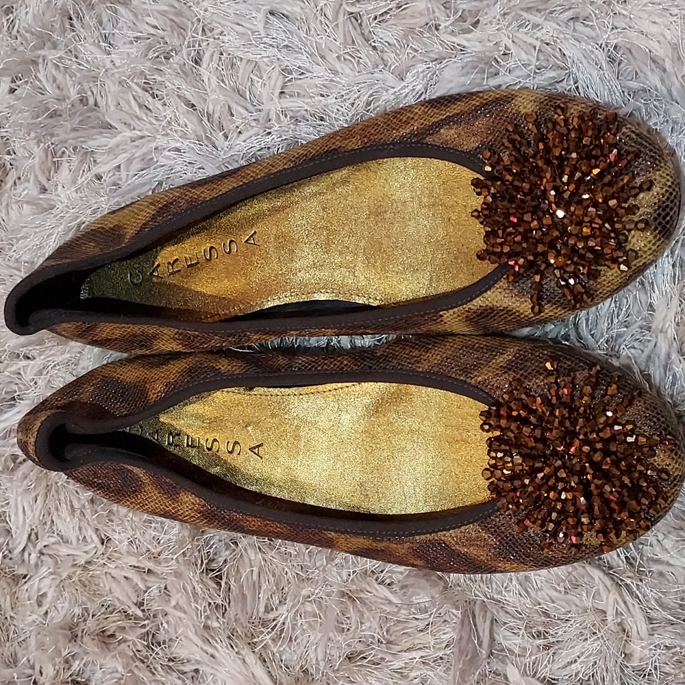 Caressa Clifton Snake Print Leather Ballet Flats, Size 9